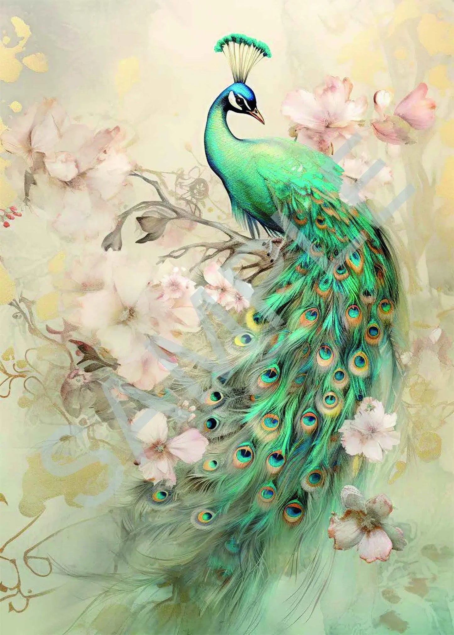 Calambour, Rice Paper, Italian Design, Dreamscape Peacock, Floral, 2024 Release, Shabby Chic, Vintage Style, T157, A4, 9 x 12.5 in Calambour