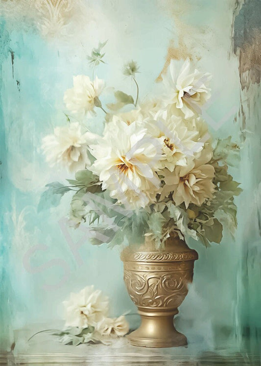 Calambour, Rice Paper, Italian Design, Dreamscape Potted Florals, Vase, Bouquet, 2024 Release, Shabby Chic, Vintage Style, T165 A4 9 x 12.5
