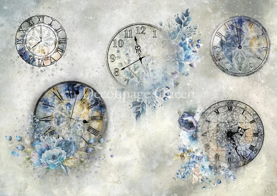 Handcrafted, Shabby Chic, Concave Ball, Bauble, Ornament, Decoupage, Mixed Media, Vintage Style, Blue Clocks and Roses Handmade by Pamela