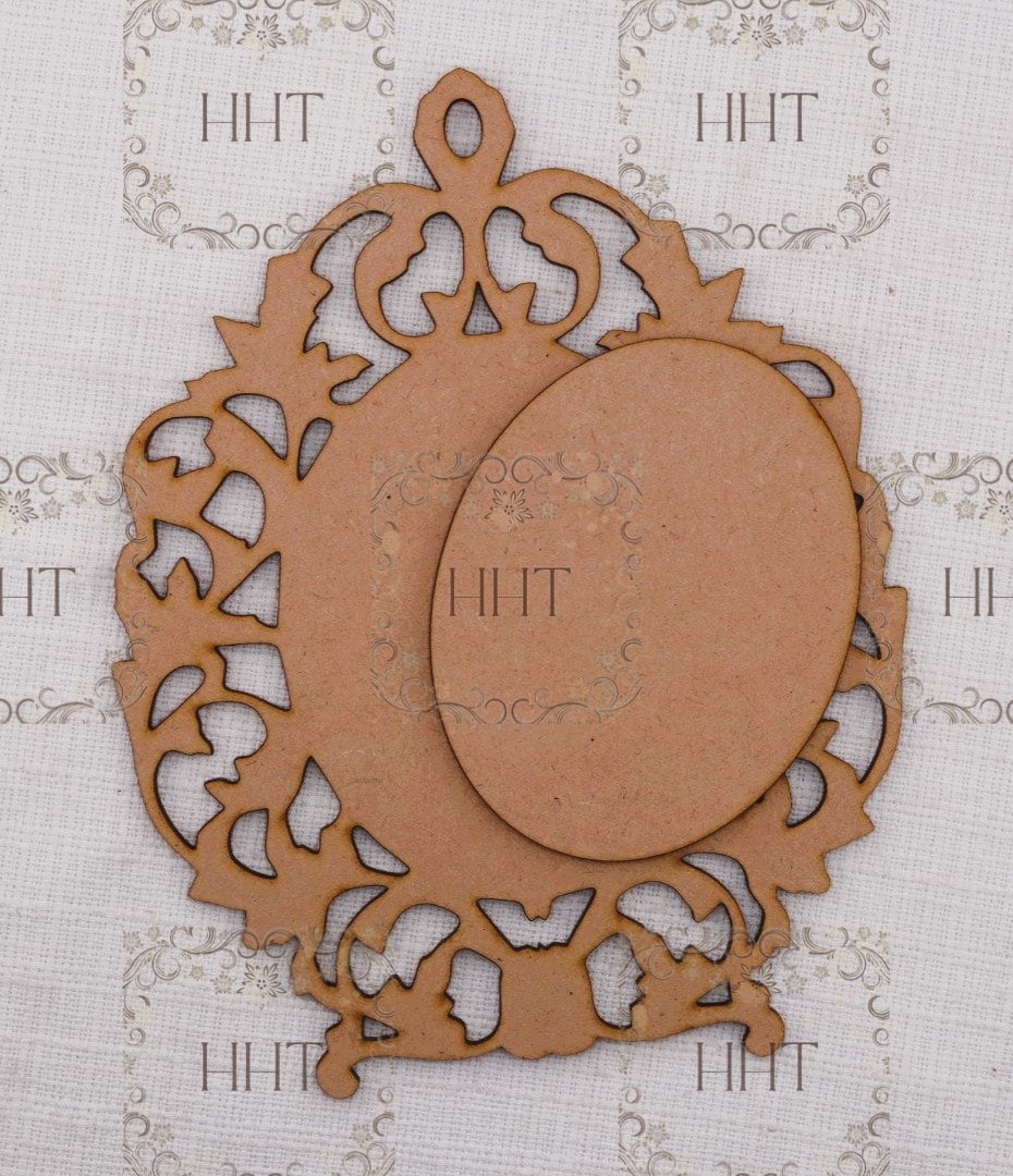 Laser Cut, MDF, Ornament, Blank, Base, Picture Frame, Vintage Style, 2 piece for Decoupage Mixed Media, Craft, Crafts, 5.5" x 7" , 1/8