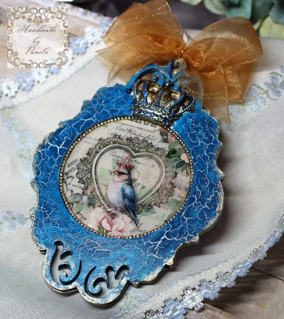 Laser Cut MDF Vintage Style, Pendant, Ornament, Blank, Base, Frame Overlay, 2 piece, Decoupage, Mixed Media, Crafts, 5 3/4 x 8 in, 1/8