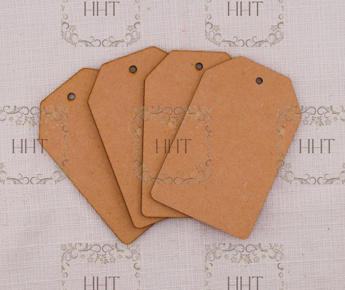Laser Cut MDF, Tags, Set of 4, Small, Medium, Canvas, Blank, Base, Decoupage, Crafts, Mixed Media, Gift Tags, 3 x 5, 2.75 x 4.25, 1/8 inch