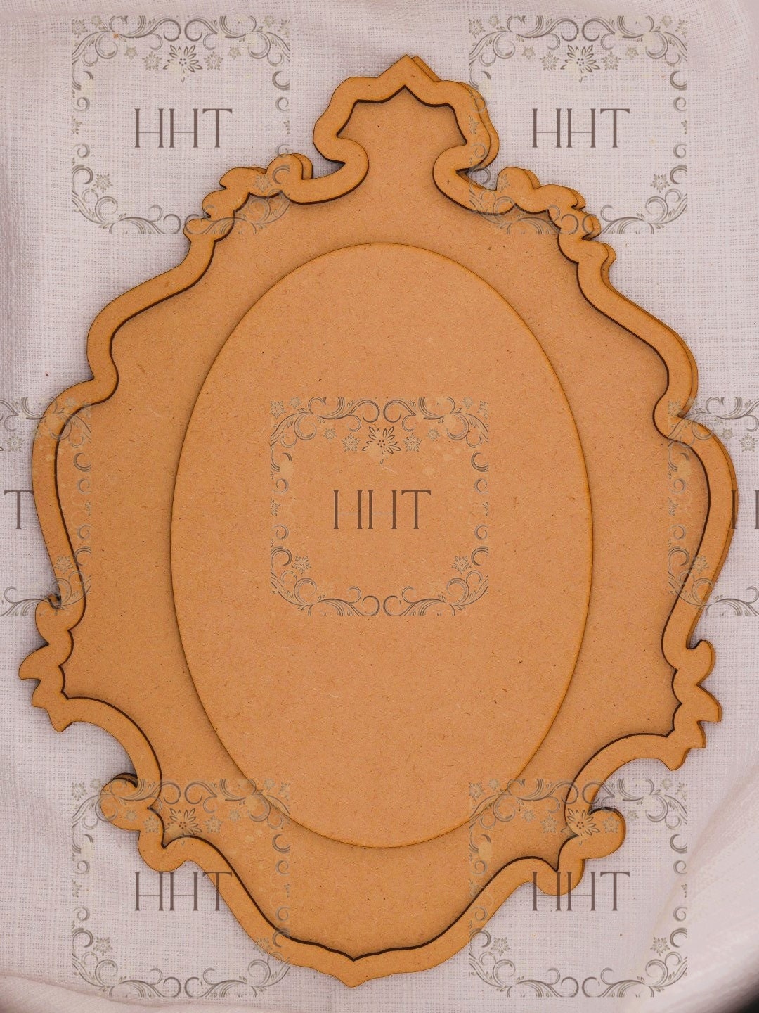 Laser Cut MDF, Blank, Base, Plaque, Vintage Style, Panel, Canvas, with Frame, Overlay, 3 Pieces, Decoupage Mixed Media 9" x 12", 1/8