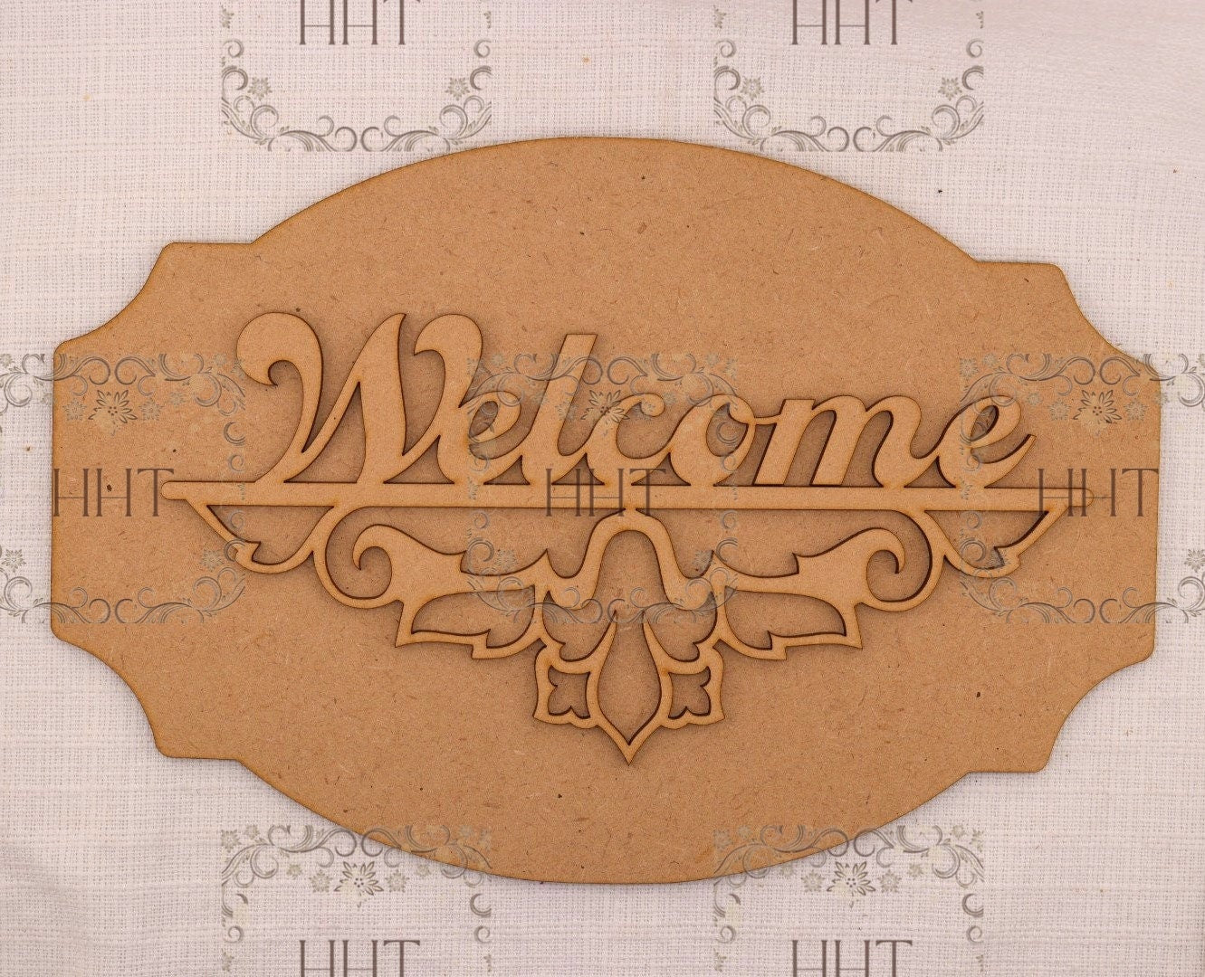 Laser Cut MDF, Wood, Craft, Blank Base, Welcome Sign, Plaque, Home decor, Paintable, 2 piece, Decoupage, Mixed Media 10.5 x 7 in, 1/8