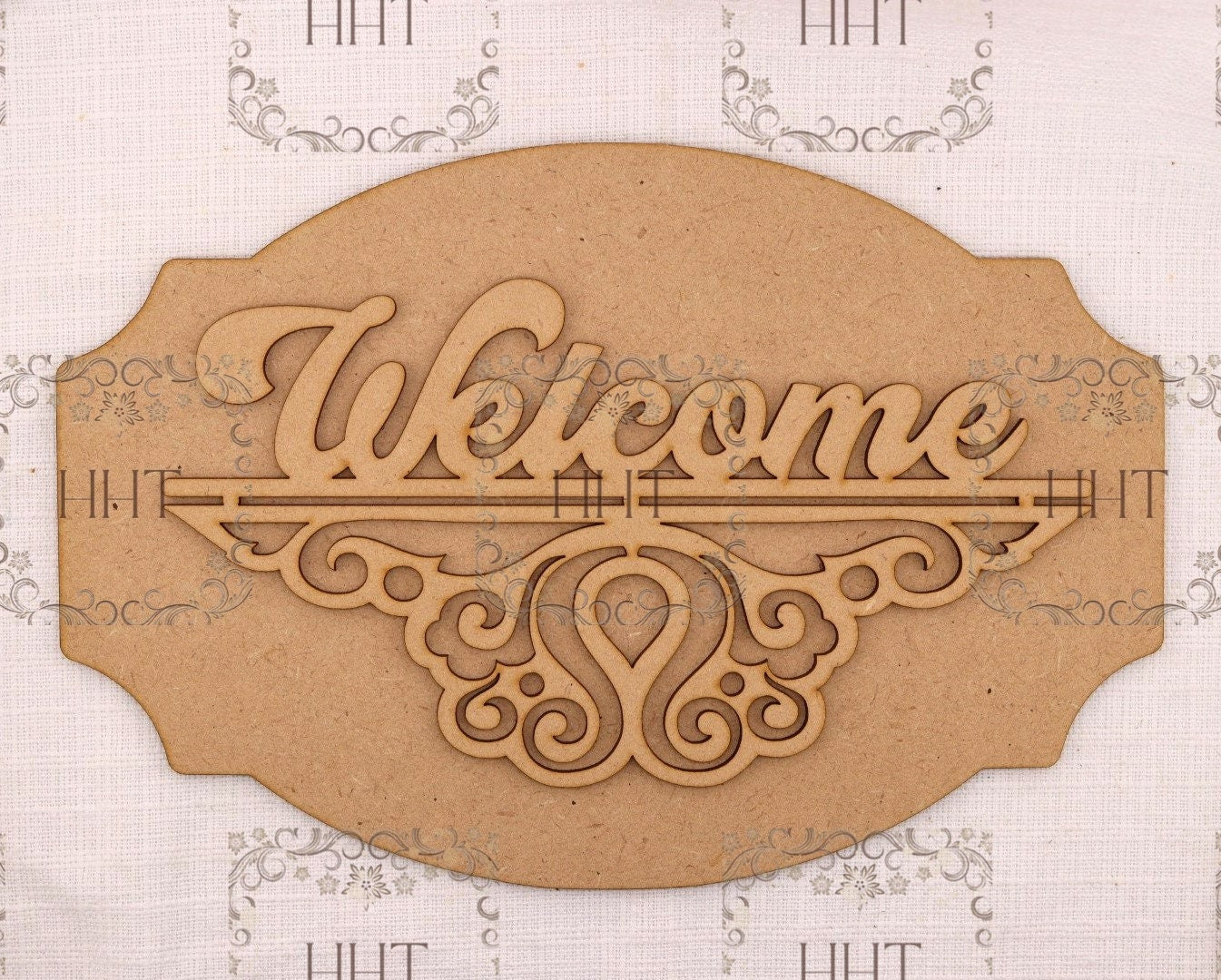 Laser Cut MDF, Wood, Craft, Blank Base, Welcome Sign, Plaque, Home decor, Paintable, 2 piece, Decoupage, Mixed Media 10.5 x 7 in, 1/8