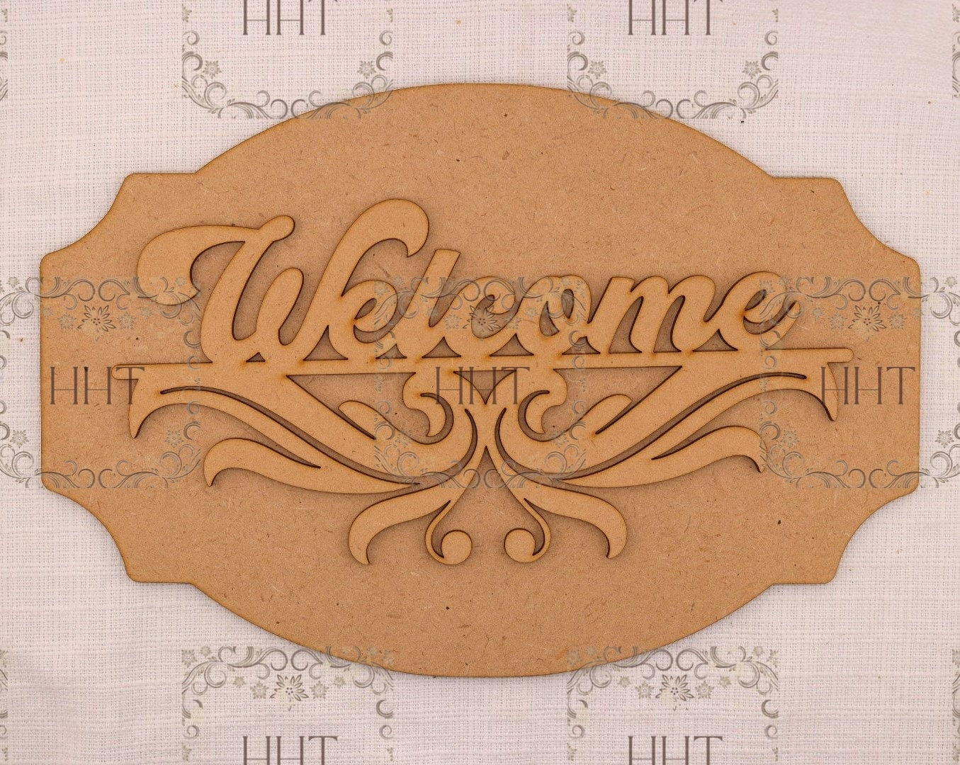 Laser Cut MDF, Wood, Craft, Blank Base, Welcome Sign, Plaque, Home decor, Paintable, 2 piece, Decoupage, Mixed Media 10.5 x 7 in, 1/8