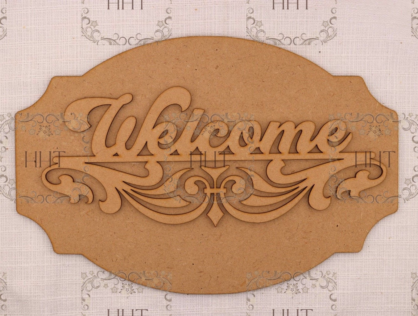 Laser Cut MDF, Wood, Craft, Blank Base, Welcome Sign, Plaque, Home decor, Paintable, 2 piece, Decoupage, Mixed Media 10.5 x 7 in, 1/8