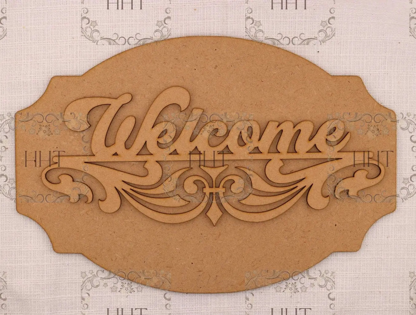 Laser Cut MDF, Wood, Craft, Blank Base, Welcome Sign, Plaque, Home decor, Paintable, 2 piece, Decoupage, Mixed Media 10.5 x 7 in, 1/8 Handcrafted Holiday Traditions