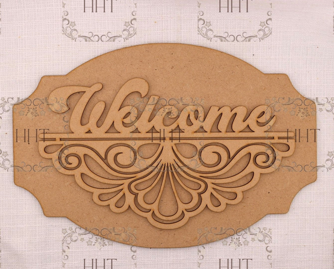 Laser Cut MDF, Wood, Craft, Blank Base, Welcome Sign, Plaque, Home decor, Paintable, 2 piece, Decoupage, Mixed Media 10.5 x 7 in, 1/8