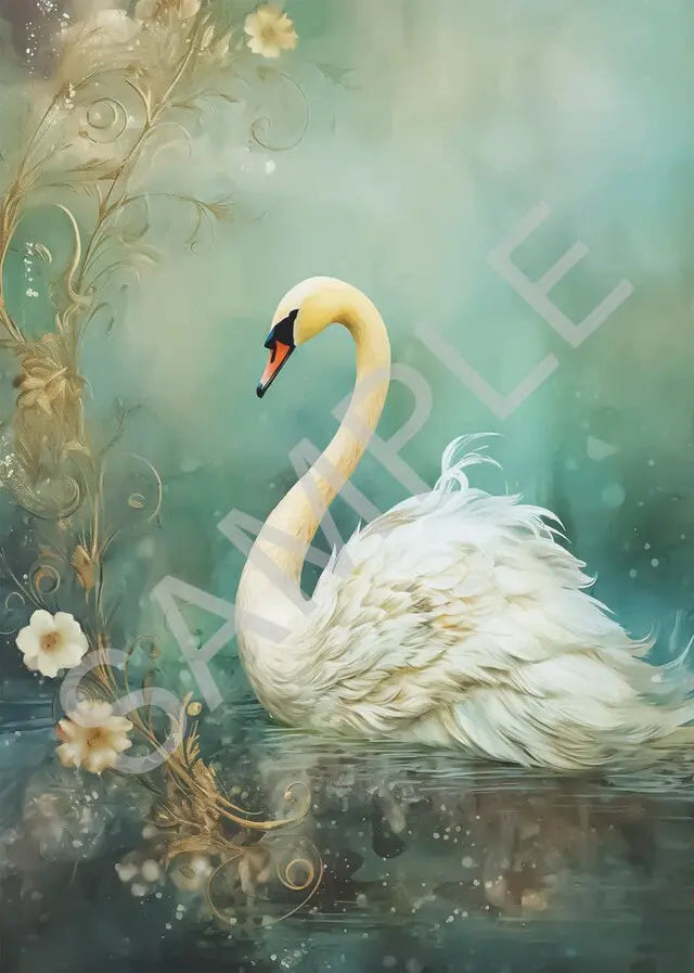 Calambour, Rice Paper, Italian Design, Dreamscape Swan, Lake, Floral, 2024 Release, Shabby Chic, Vintage Style, T175, A4, 9 x 12.5 in Calambour