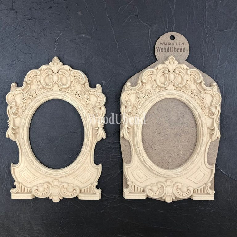 WoodUbend, Pack Of Two, Large, Applique Ornate Frames with Pediment, Decorative, Plaques, Vintage Style, WUB6114, 7" x 10.25"