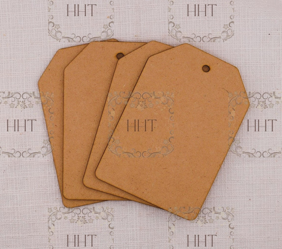 Laser Cut MDF, Tags, Set of 4, Small, Medium, Canvas, Blank, Base, Decoupage, Crafts, Mixed Media, Gift Tags, 3 x 5, 2.75 x 4.25, 1/8 inch