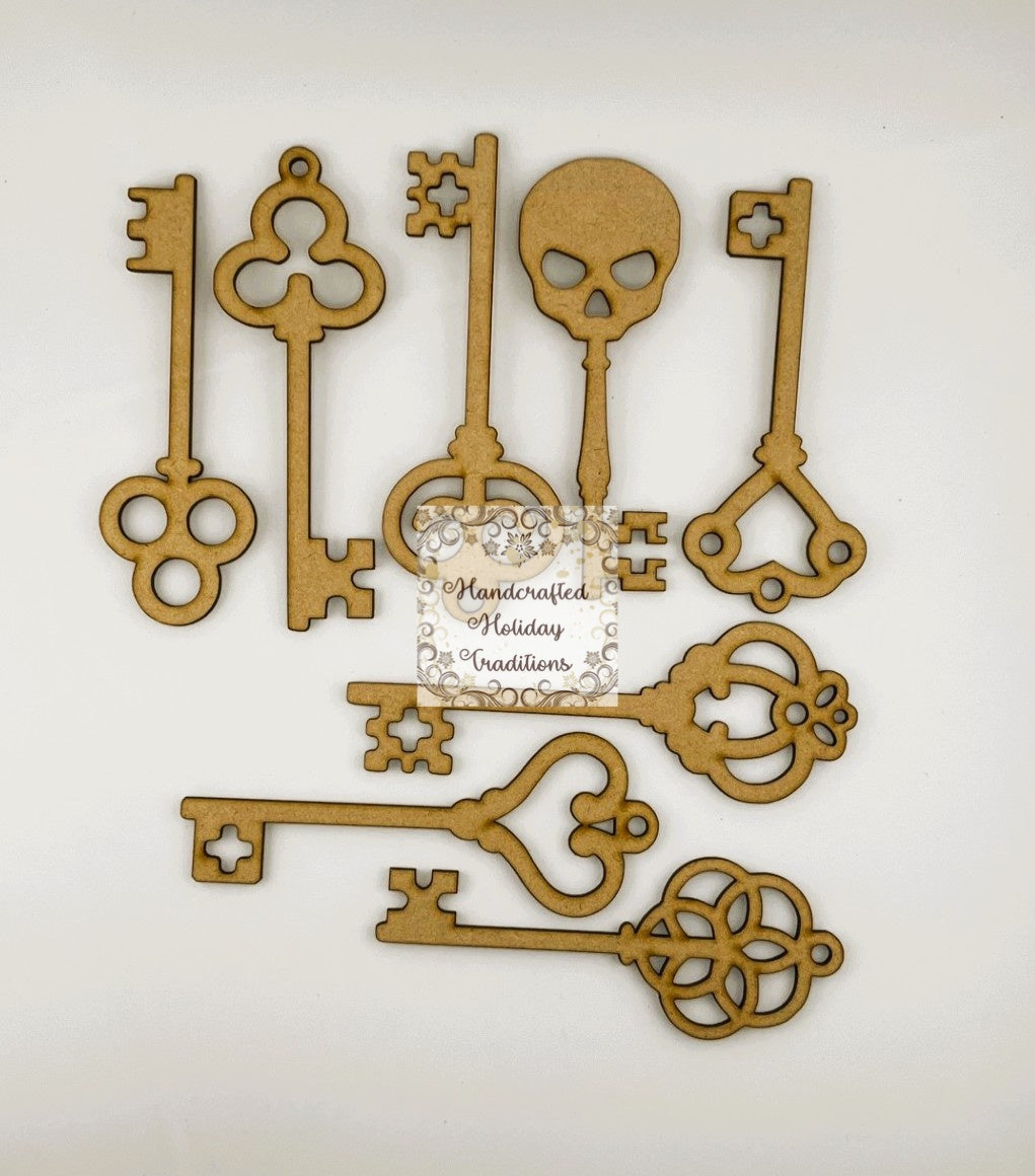Laser Cut, MDF, Skelton Keys Set of 8, Blanks, Vintage, Antique Style, Mixed Media, Crafts, Embellishments, Scrapbooking