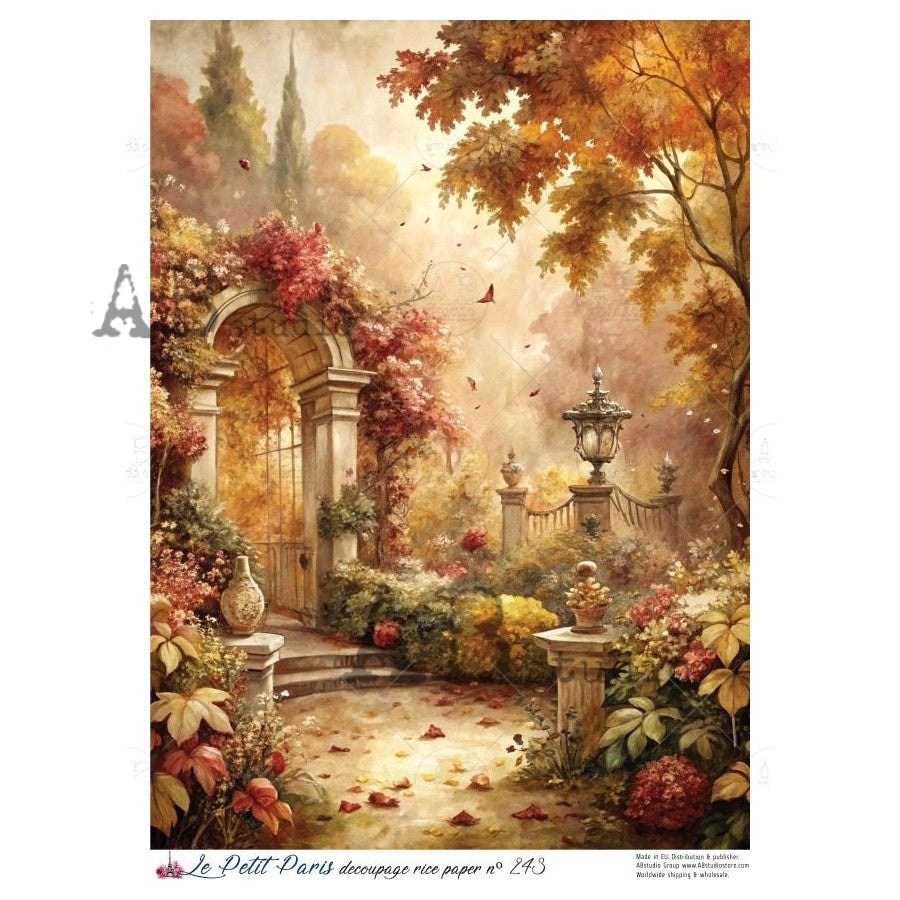 AB Studio, Rice Paper, Christmas, La Petit Paris, Leaves, Garden, Autumn, Landscape, Fall, A4 8.27 x11.69, Mixed Media, Decoupage NO243