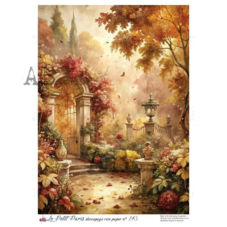 AB Studio, Rice Paper, Christmas, La Petit Paris, Leaves, Garden, Autumn, Landscape, Fall, A4 8.27 x11.69, Mixed Media, Decoupage NO243 AB Studio