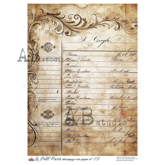 AB Studio, Rice Paper, Christmas, La Petit Paris, Antique Style, Ephemera, Background, A4 8.27 x11.69, Mixed Media, Decoupage NO251