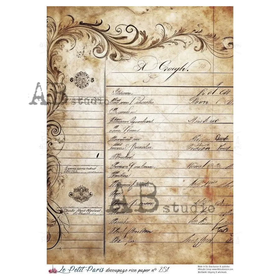 AB Studio, Rice Paper, Christmas, La Petit Paris, Antique Style, Ephemera, Background, A4 8.27 x11.69, Mixed Media, Decoupage NO251 AB Studio