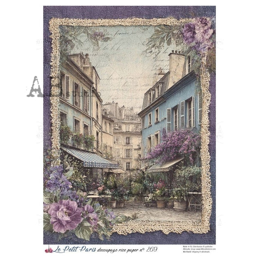 AB Studio, Rice Paper, Christmas, La Petit Paris, Tuscan Village Square, Shabby Chic, Lace, A4 8.27 x11.69, Mixed Media, Decoupage NO269