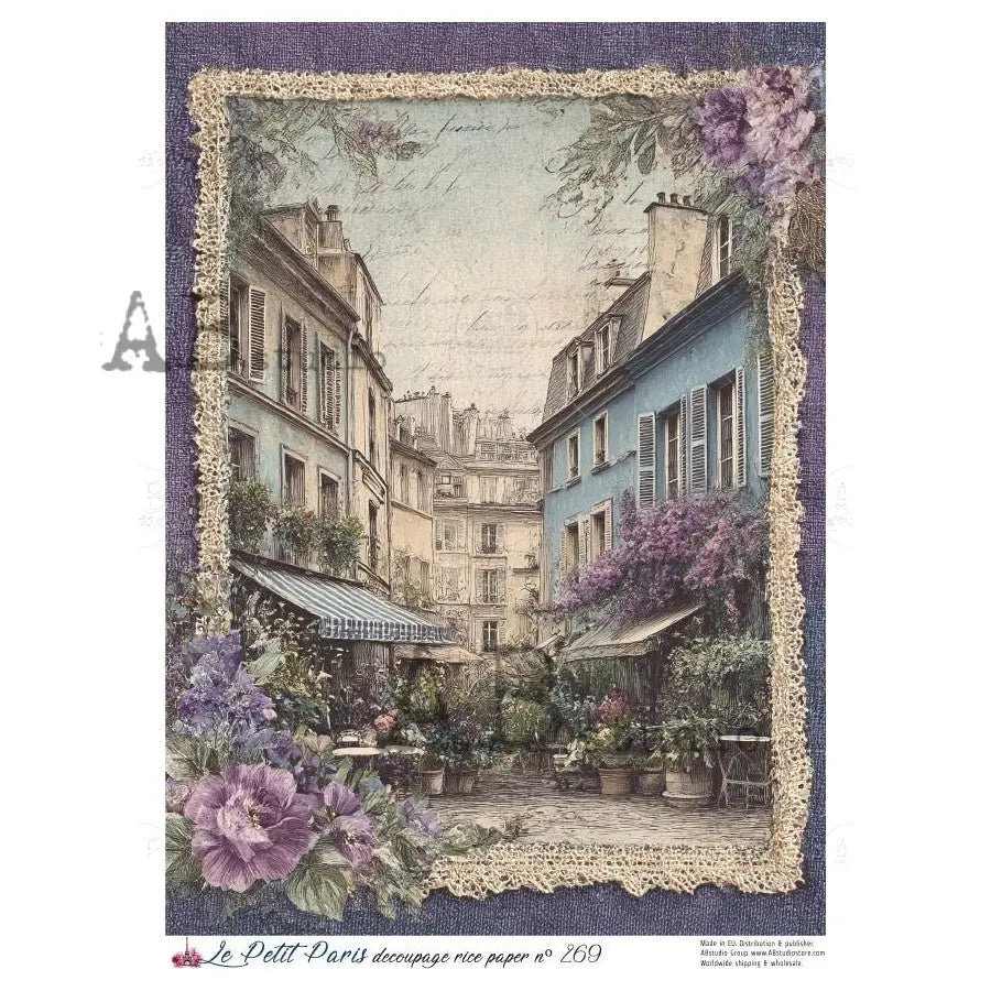 AB Studio, Rice Paper, Christmas, La Petit Paris, Tuscan Village Square, Shabby Chic, Lace, A4 8.27 x11.69, Mixed Media, Decoupage NO269 AB Studio
