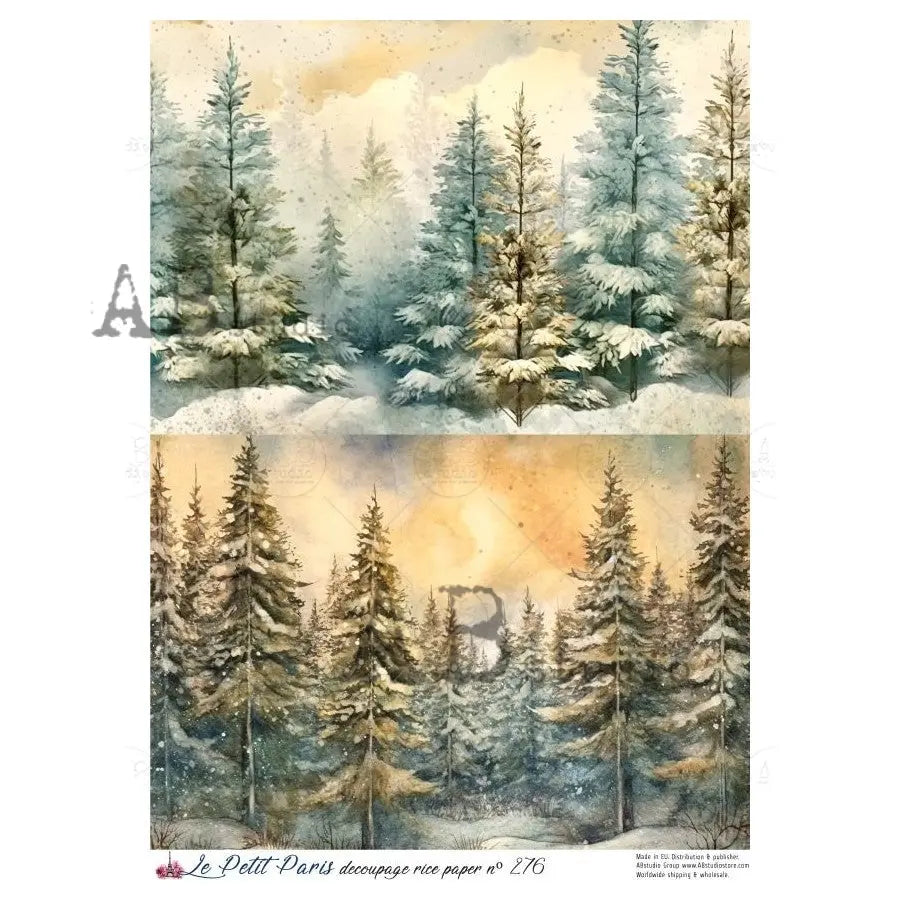 AB Studio, Rice Paper, Christmas, La Petit Paris, Christmas, Winter, Snow, Trees, Forest, A4 8.27 x11.69, Mixed Media, Decoupage LP276 AB Studio