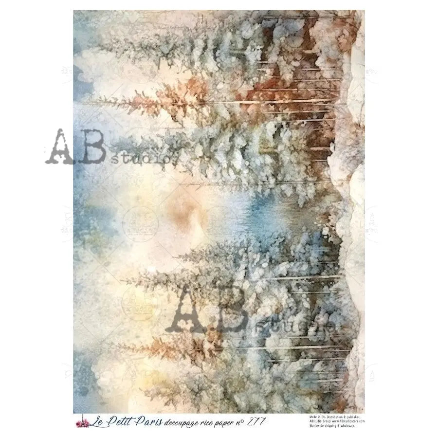 AB Studio, Rice Paper, Christmas, La Petit Paris, Christmas, Winter, Snow, Trees, Forest, A4 8.27 x11.69, Mixed Media, Decoupage LP277 AB Studio