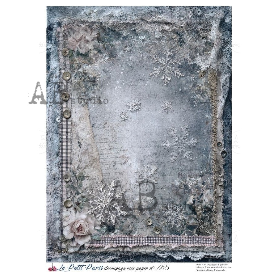 AB Studio, Rice Paper, Christmas, La Petit Paris, Ice Blue, Lace, Background, Shabby Chic, A4 8.27 x11.6, Mixed Media, Decoupage, LP285