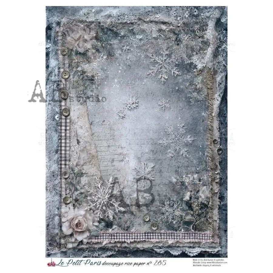 AB Studio, Rice Paper, Christmas, La Petit Paris, Ice Blue, Lace, Background, Shabby Chic, A4 8.27 x11.6, Mixed Media, Decoupage, LP285 AB Studio