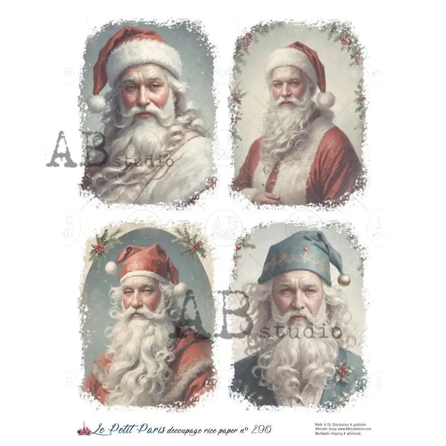 AB Studio, Rice Paper, Christmas, La Petit Paris, Christmas, Santa, Portraits, A4 8.27 x11.69, Mixed Media, Decoupage, LP290 AB Studio