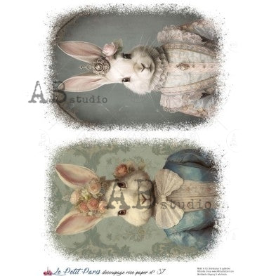 AB Studio, La Petit Paris, Rice Paper, Easter, Rabbits, Vintage, Shabby Chic, Background, Wallpaper, Decoupage, Mixed Media, A4 8.27 x 11.69