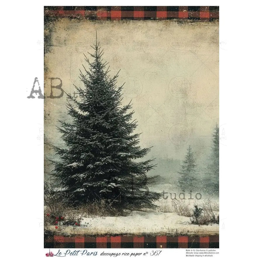 AB Studio, Rice Paper, Christmas, La Petit Paris, Winter, Snow, Tree, Forest, Background, A4 8.27 x11.69, Mixed Media, Decoupage, LP367 AB Studio