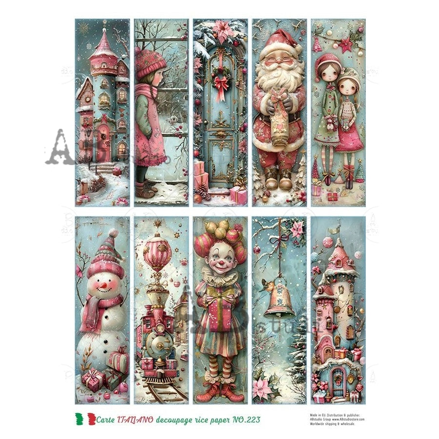 AB Studio, Carte Italiano, Rice Paper, Christmas, Santa, Characters, Tags, Shabby Chic, Decoupage, Mixed Media, NO-223, A4 8.27 x 11.69