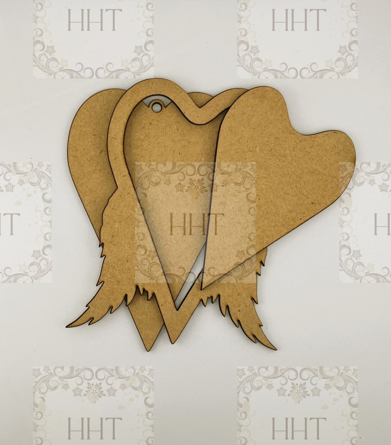 Laser Cut, MDF, Blank, Base, Framed, Winged Heart, Ornament, 3 pc, Decoupage, Mixed Media, 5 x 6 in