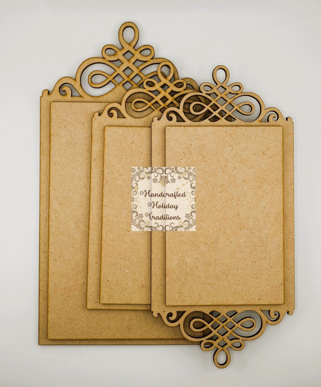 Laser Cut, MDF, Vintage Style, Blank, Base, Panel, Plaque, Ornament, Pendant, Center Overlay, 2 pc, Decoupage Mixed Media, 3 sizes