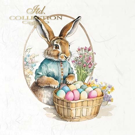 ITD Collection, Rice Paper, Mini Set, Easter, Baskets, Eggs, Bunnies, Flowers, 6 Sheets, 5x8, RSM119, Decoupage, Mixed Media