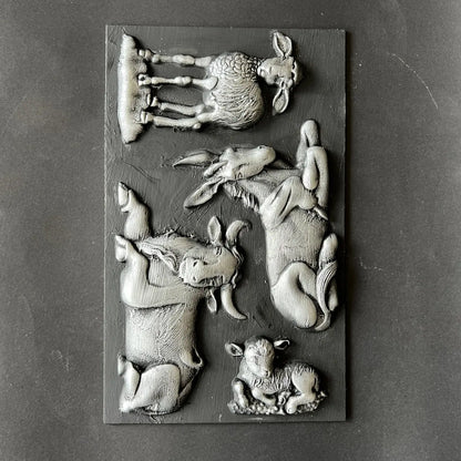 Decoupage Queen, Silicone Mould, Limited Edition, Nativity, Animals, Barn Animals, Sheep, Lamb, Ox, Donkey, Food Safe, Winter 2024 Release Decoupage Queen