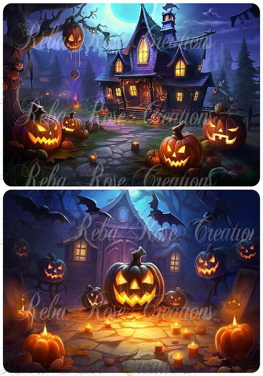 Reba Rose Creations, Rice Paper for Decoupage, Mixed Media, Halloween, Haunted House, Jack-O-Lanterns, Vintage Style, 0643 A4 8.2 X 11.6