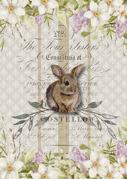 Handcrafted, Bunny Rabbit, Decoupage, Mixed Media Plaque, Wall, Table Top Art, MDF Cutting Board Handmade by Pamela