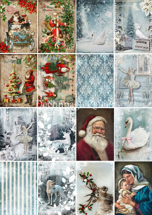 Decoupage Queen, Rice Paper, 2024 Winter Release, Christmas, Winter Gift Tags, Minis, Vintage Style, Shabby Chic, Decoupage, Mixed Media A3