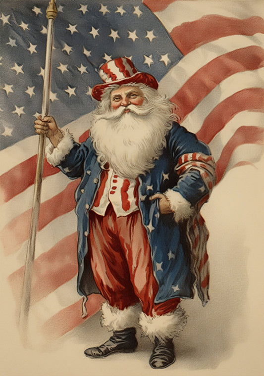 Reba Rose Creations, Rice Paper for Decoupage, Mixed Media, Americana Santa, American Flag, Patriotic, A4 8.27 X 11.6