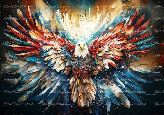 Reba Rose Creations, Rice Paper, Decoupage, Mixed Media, Red, White, Blue, Patriotic, Bald Eagle, Shabby Chic, 1073, A4 8.27 X 11.6