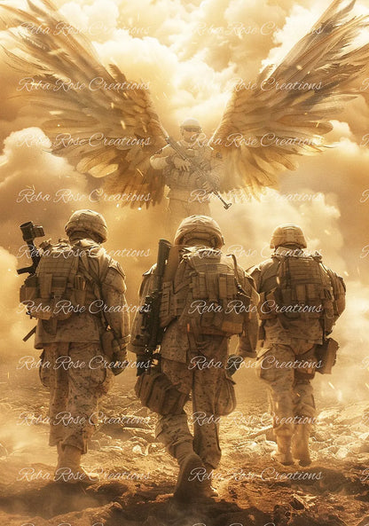 Reba Rose Creations, Rice Paper for Decoupage, Mixed Media, My Brothers Keeper, American Soldiers, Angel, Memorial Day, 1077, A4 8.27 X 11.6 Reba Rose