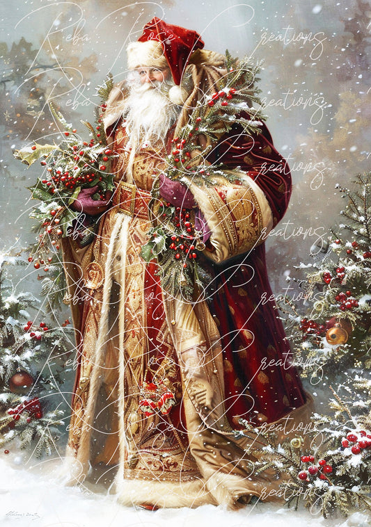 Reba Rose Creations, Rice Paper for Decoupage, Mixed Media, Nostalgic Santa Claus, Velvet, Christmas, 108, A3, 11.7 x 16.5