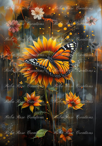 Reba Rose Creations, Rice Paper for Decoupage, Mixed Media, Floral, Sunflower, Butterfly, Shabby Chic, Vintage Style, 1273 A4 8.27 X 11.6 Reba Rose