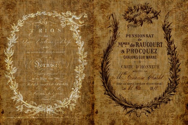 Roycycled Decoupage Tissue Paper, Ephemeral Burlap,  French Ephemera, Vintage Antique Style, 20" x 30"