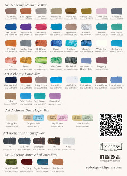 Re-Design with Prima, Art Alchemy, Wax Paste, Matte, Antiquing Wax, Charcoal Black, Sepia, Old White, Stained Wood, French Lavender, Rusty Red, Ochre, 20 ml Re-Design with Prima