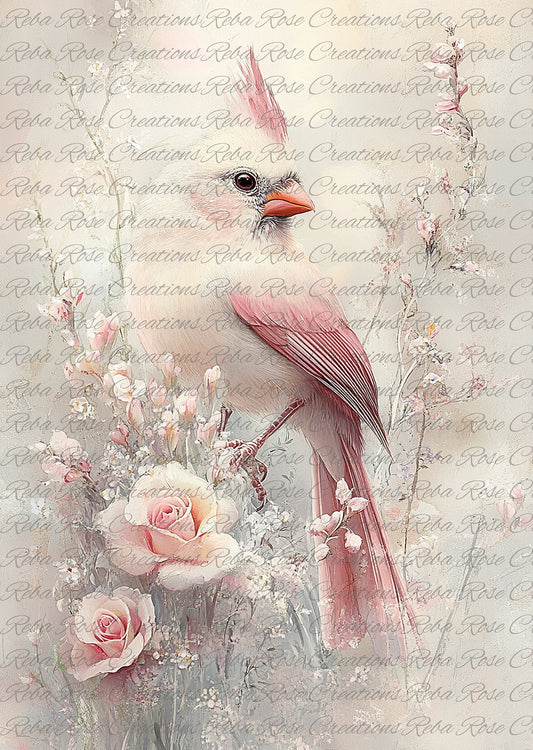Reba Rose Creations, Rice Paper, Decoupage, Mixed Media, White Cardinal