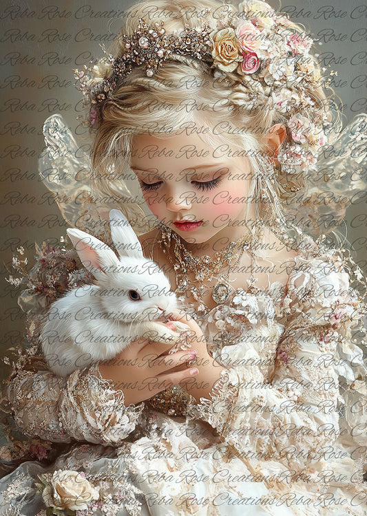 Reba Rose Creations, Rice Paper, Decoupage, Mixed Media, Easter Bunny Girl