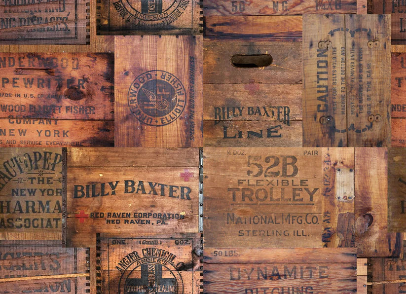Roycycled Decoupage Tissue Paper, Crate Collage,  Vintage, Antique Style Wooden Crates, Labels, 20" x 30"