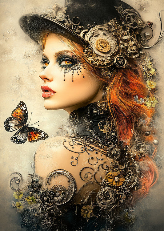 Reba Rose Creations, Rice Paper for Decoupage, Mixed Media, Elegant, Steampunk, White Beauty Woman, Lady, Butterfly, A4 8.27 X 11.6