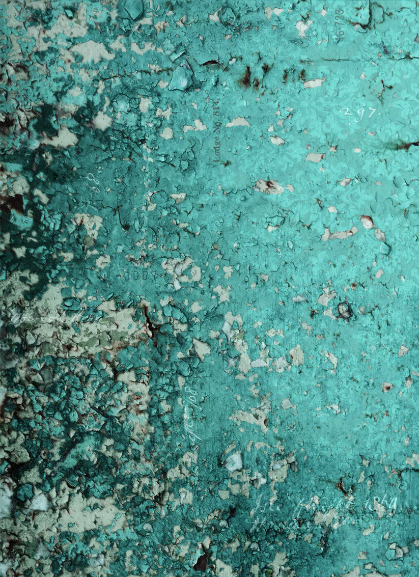Roycycled Decoupage Tissue Paper, Teal Texture, Background, Vintage, Antique Style, 20" x 30"